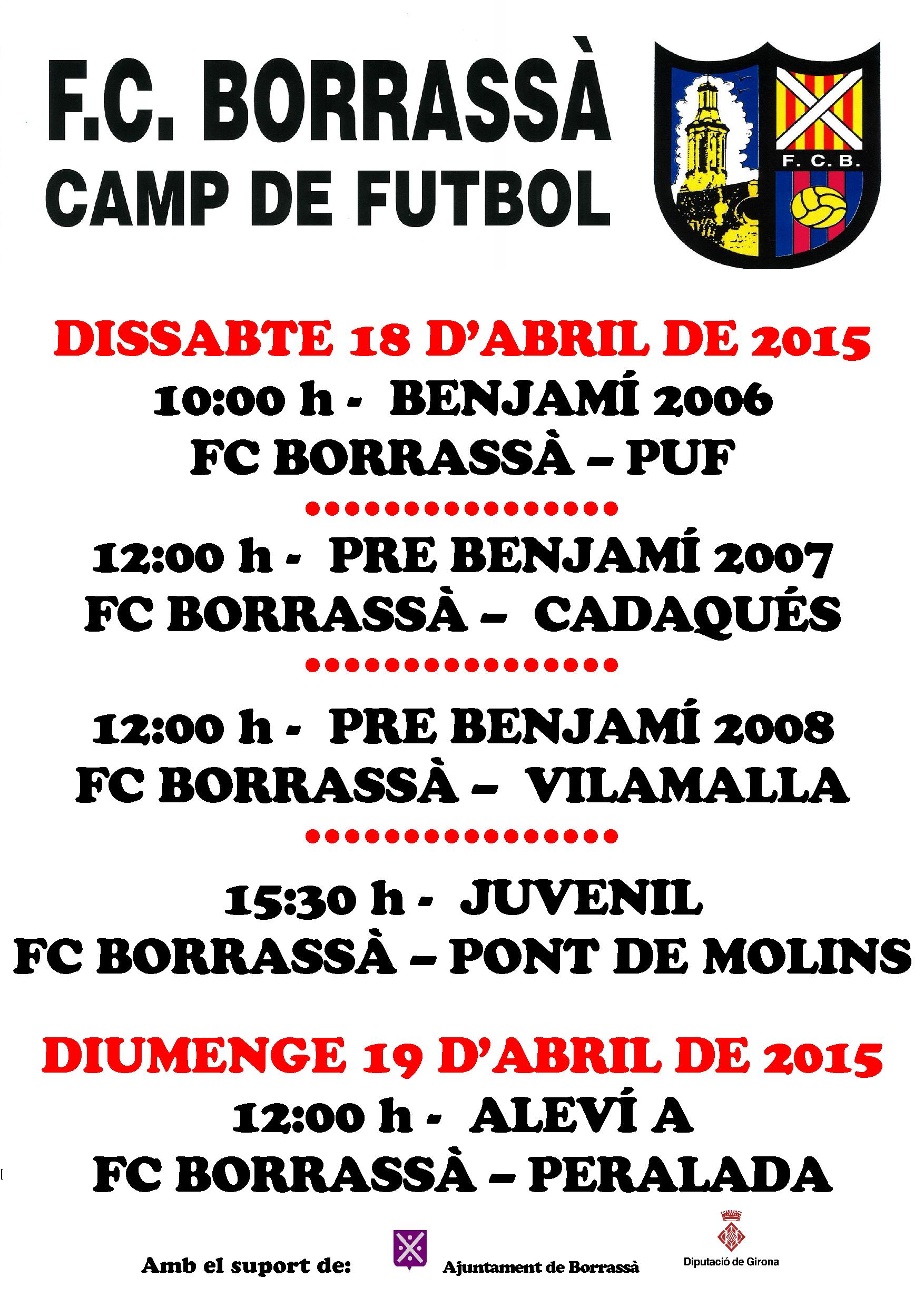 Aquest cap de setmana, cinc equips del Futbol Club Borrassà jugaran partits al Camp d'esports Municipal.